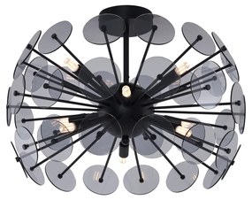 Lampa sufitowa w stylu art deco, czarna z dymionym szkłem - Atomic
