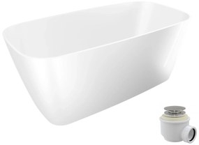 Wanna wolnostojąca NAVI owalna biała z konglomeratu 150 x 70 cm bez przelewu cienki rant | Różne kolory korków : Kolor korka - Chrom