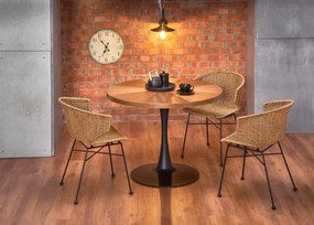 Nowoczesny okrągły stół z czarną nogą Carma 100 cm z blatem MDF w kolorze naturalnego drewna