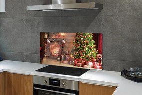 Panel szklany do Kuchni Wieczór przy Kominku i Choince