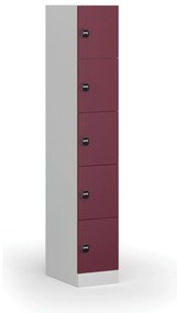 Szafka skrytkowa, 5 schowków, 1850 x 300 x 500 mm, demontaż, zamek RFID, drzwi czerwone