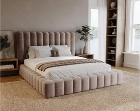 Emporius Elise łóżko z grubą pianką 160x200 - nowoczesne łóżko z pojemnikiem i stelażem, tkanina aksamitna, brązowy (Ikoo 3)