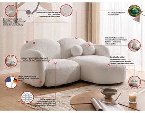 Kremowy narożnik z materiału bouclé (prawostronny/z szezlongiem) Orbit – Ropez