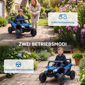 AIYAPLAY 12V Elektryczny samochodzik dla dzieci, funkcja pilota, pas, klakson, światła LED, port USB, dla 3-5 lat, Niebieski | Aosom PL