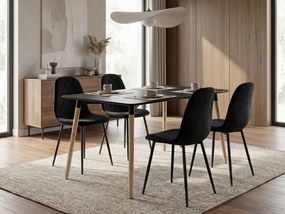 Zestaw jadalniany 1 + 4, czarny stół ADRIA 120x80 cm + czarne aksamitowe krzesło ASTI z czarnymi nogami
