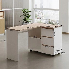 Biurko narożne z regałem komputerowe półki 3 szuflady loft nowoczesny 120cm