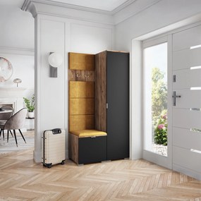 Masseno Garderoba LORI 95/181/51 cm Nowoczesna Szafa do Przedpokoju Dąb lefkas, MONOLITH 48 (Żółty)