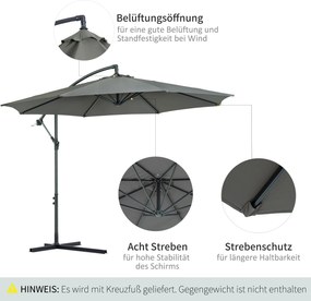 Outsunny parasol ogrodowy 3m z ręczną korbą szary stabilny i trwały idealny do ogrodu | Aosom PL