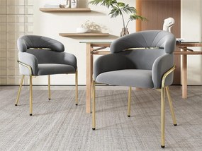 Zestaw 2 leżaków z weluru - z 4 złotymi metalowymi nogami - Szary