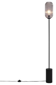 Lampa stojąca art deco czarna z dymionym szkłem - Rid