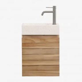 Zestaw Wiszących Mebli Łazienkowych Z Drewna Tekowego Z Umywalką Zintegrowaną Z Cementu Napier Drewno - Sklum