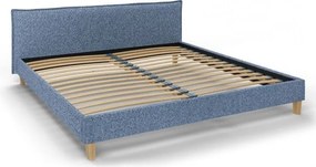 Niebieskie tapicerowane łóżko dwuosobowe ze stelażem 200x200 cm Tina – Ropez