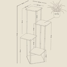 Kwietnik stojący wysoki na 5 kwiatów RIMOZA, 30 x 30 x 106 cm
