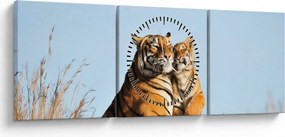 Obraz - Tygrysica i jej młode (z zegarem) (90x30 cm)