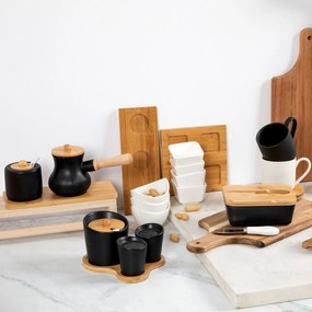 Florina Zestaw cukiernica, solniczka i pieprzniczka na bambusowej podstawce Adria, czarny