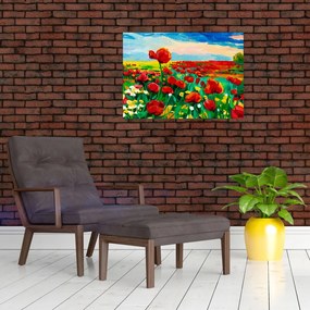 Obraz na szkle pola z makami (70x50 cm)