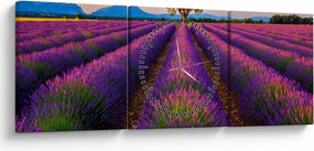 Obraz - Pole lawendy (z zegarem) (90x30 cm)