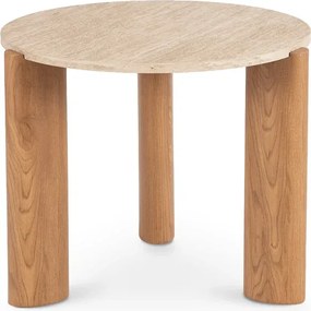 Stolik Kawowy TRAVERTINO 60 cm Trawertyn/Dąb Japandi