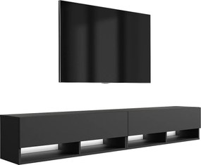 Szafka pod telewizor 200 (2 x 100) cm Czarny Mat, LED biały, 200 × 32 × 34 cm