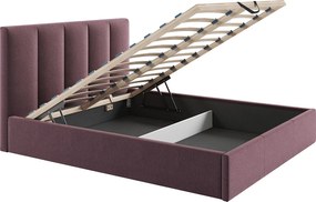 Łóżko ze skrzynią  160 x 200 cm z wezgłowiem z pionowymi przeszyciami - Tkanina - Bordowy - KILACLO