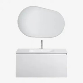 Zestaw Wiszących Mebli Łazienkowych Zintegrowany Z Umywalką Macrae Biała & Owalna Lampa Led I Przeciwmgielna 100x80 Cm Riben & Szczotkowana Szarość ↑2