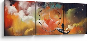 Obraz - człowiek unoszący się w kosmosie (z zegarem) (90x30 cm)