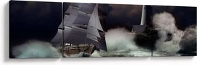 Obraz - Statek płynący przez wzburzone fale (170x50 cm)