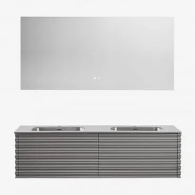 Zestaw Drewnianych Mebli Łazienkowych Noura Ze Zintegrowanymi Umywalkami Nickel & Prostokątny Led I Przeciwmgielny 160x75 Cm Jorvi & Bez Kranu - Sklum