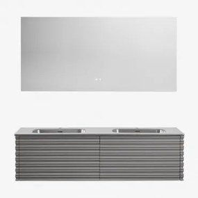 Zestaw Wiszących Mebli Łazienkowych Zintegrowanych Z Umywalkami Noura Nickel & Prostokątny Led I Przeciwmgielny 160x75 Cm Riben & Bez Kranu - Sklum