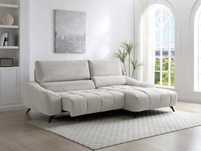 Kanapa narożna relaksacyjna prawostronna z regulowaną głębokością siedziska w beżowej tkaninie ELOSIA