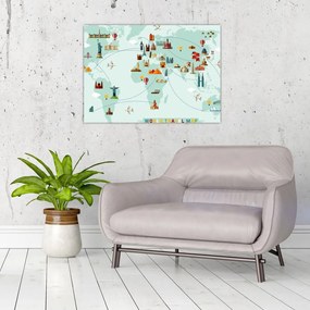 Obraz na szkle - Mapa z piktogramami zabytków (70x50 cm)