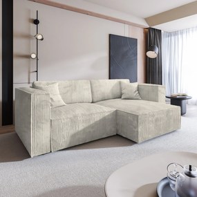 Masseno Narożnik NERIO z funkcją spania i pojemnikiem na pościel Narozniki L, Rozkładana sofa - Kremowy, POSO 100