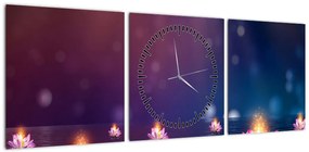 Obraz - Magiczne lilie wodne (z zegarem) (90x30 cm)