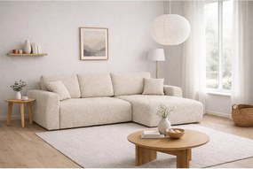 Narożnik w kształcie L z funkcją spania i pojemnikiem Ivo XL, tkanina szenilowa Artico, Nata, Prawy