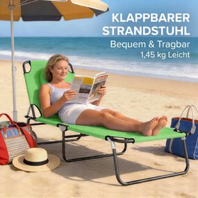 Outsunny Leżak Słoneczny z Okienkiem do Czytania i Poduszkami, Składany, Pokrycie wodoodporne, Metalowa rama, Zielony