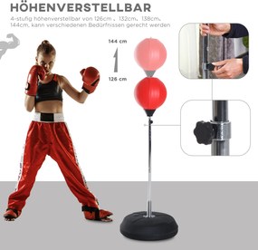 HOMCOM Zestaw bokserski z regulowanym workiem treningowym, w zestawie rękawice, 126-144cm, Czerwony