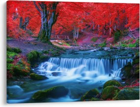 Obraz wodospadu w czerwonym lesie (70x50 cm)