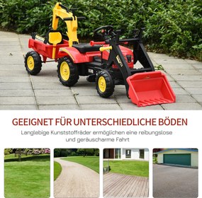 Samochód na pedały z ładowarką czołową ciągnik na pedały na 3-6 lat zabawka dzieci czerwony | Aosom.pl