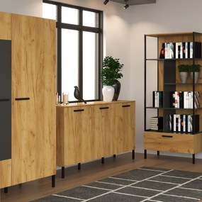 Komoda Trzydrzwiowa do Salonu LUXE 155 cm Dąb craft złoty/Antracyt Loft