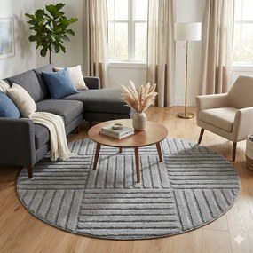 Dywan nowoczesny 3D Art Kwadraty szary 80 cm x 80 cm koło