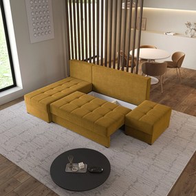 Masseno Narożnik NORVI z funkcją spania i pojemnikiem na pościel Narozniki L, Rozkładana sofa - Żółty, KRONOS 01