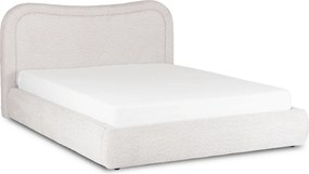 Łóżko Tapicerowane 160x200 cm HAGA ze Stelażem i Pojemnikiem Dwuosobowe Boucle Szare