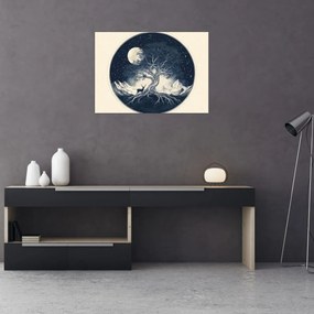 Obraz na szkle – Magiczne drzewo z jeleniem I. (70x50 cm)