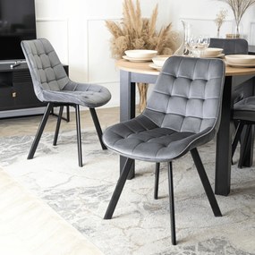 Zestaw Stół Okrągły Rozkładany HARRY 102-142 cm Dąb Craft/Czarny i 4 Krzesła Tapicerowane RICK Szare Nowoczesne