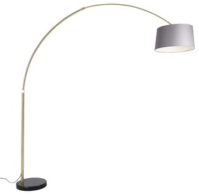 Lampa łukowa mosiężna z marmurem i szarym abażurem z tkaniny 45 cm - XXL