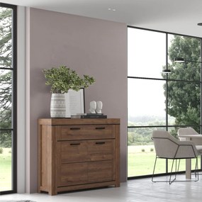 Komoda Dwudrzwiowa z Szufladą Drewniana do Salonu MYTH 112 cm Dąb brązowy Loft