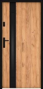 Drzwi wejściowe stalowe pełne i inox wys. 207 x szer. 100 cm - szkło dymione - efekt dębu i czerni - grubość 55 mm - otwieranie prawostronne - BRAGA