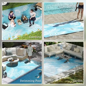 Outsunny Dywan Ogrodowy Odwracalny Wytrzymały Odporny na Warunki Atmosferyczne z Torbą Transportową i Mocowaniami 274 x 182 cm Jasnoniebieski + Biały | Aosom PL