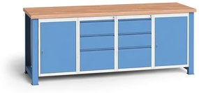 Stół warsztatowy KOVONA, 2 szafki, 6 szuflad na narzędzia, bez regulacji, 2100 mm