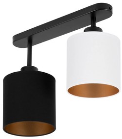Lampa sufitowa czarna dwupunktowy spot z czarno-białymi abażurami C-33
